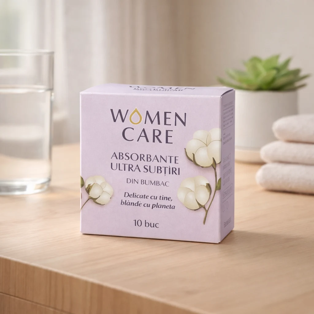 Cutia Women Care pe o suprafață din lemn deschis